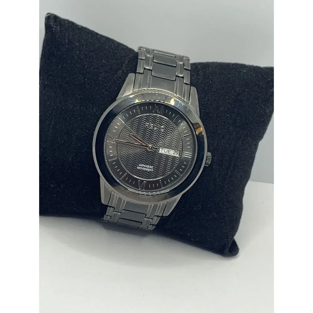 Relic ZR12053 Men's Silver Stainless Steel Analog Gray Dial Quartz Watch JD366